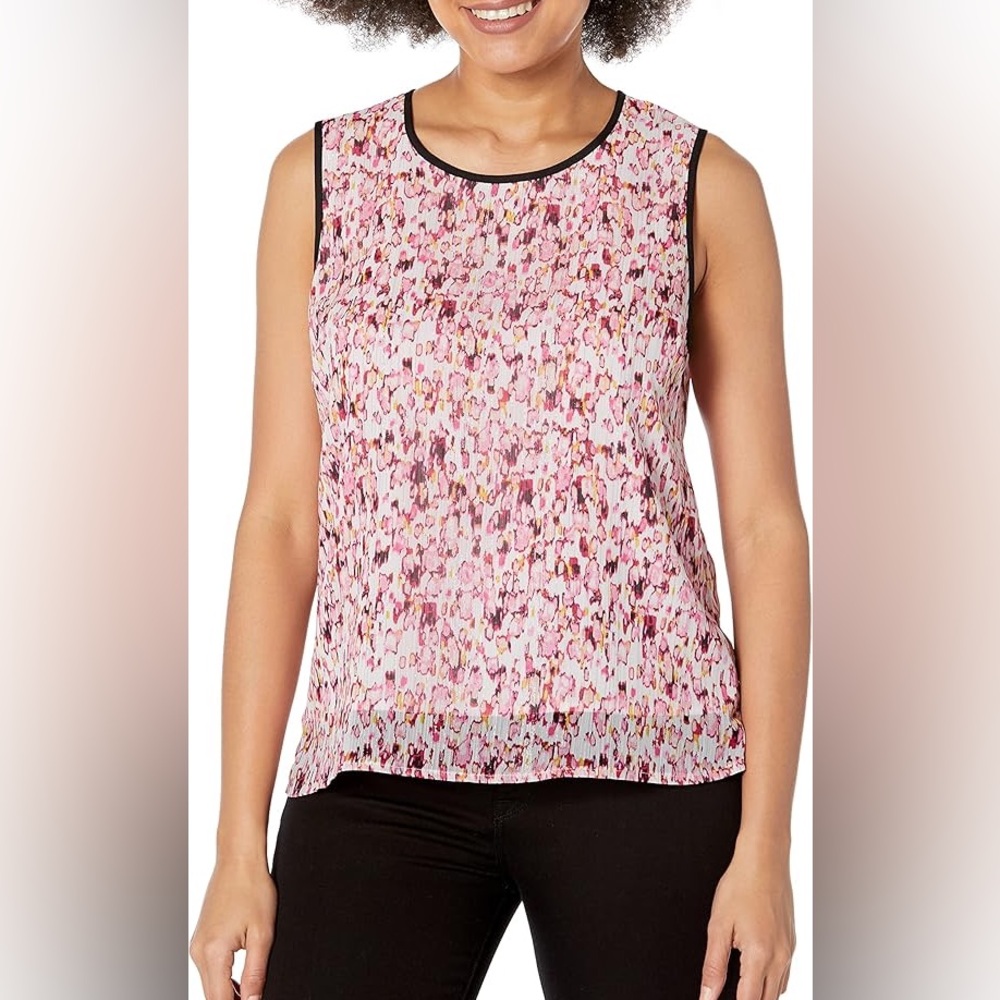 DKNY Women's Sleeveless Top Zip-Closure Crew Neck Shirt